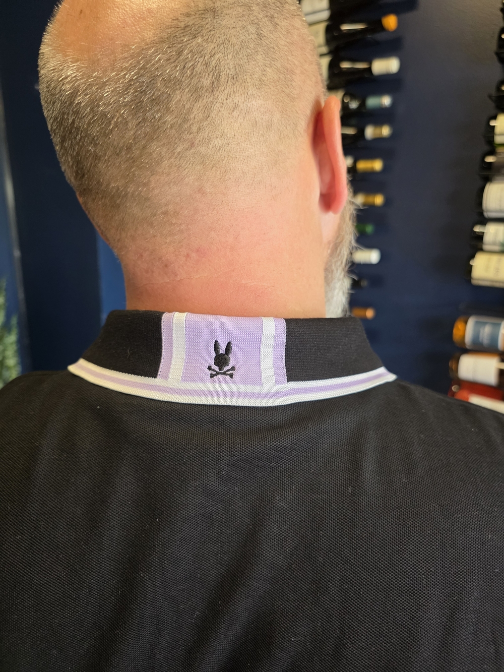 Men's Psycho Bunny Black Polo Shirt With Lilac Trim